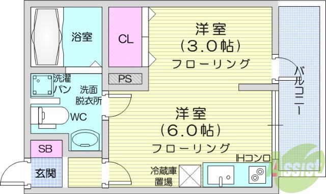 メリディアン国見壱番館(ワンルーム/1階)の間取り写真