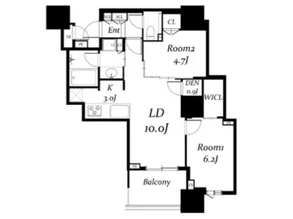 DEUX TOURS ウエスト(2LDK/28階)の間取り写真