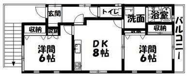 DUO寺岡(2DK/2階)の間取り写真