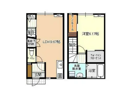 ビオラ古定塚(1LDK/2階)の間取り写真