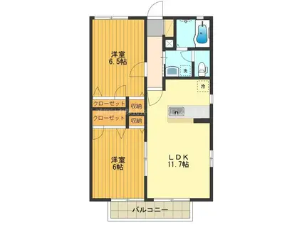 グランメールアイⅡ(2LDK/2階)の間取り写真