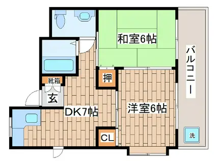 クレール甲南(2DK/4階)の間取り写真