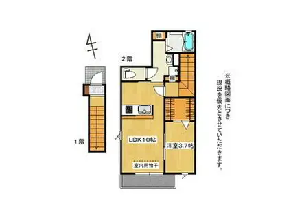 ISG富久山(1LDK/2階)の間取り写真