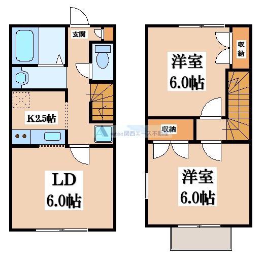 レオパレス高安(2LDK/1階)の間取り写真
