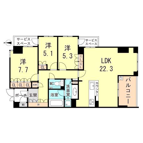 ジオグランデ夙川相生町(3LDK/1階)の間取り写真
