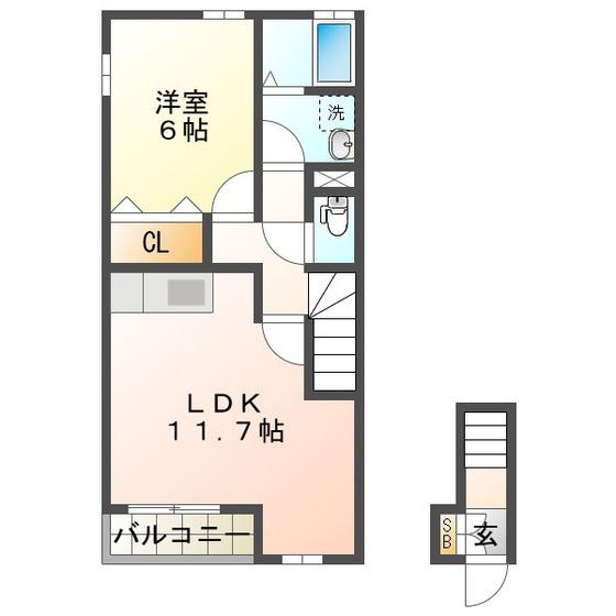 グリーンタウン六番館(1LDK/2階)の間取り写真