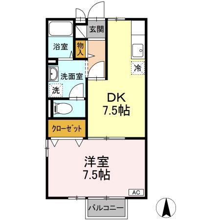 ベルテ東町(1DK/2階)の間取り写真