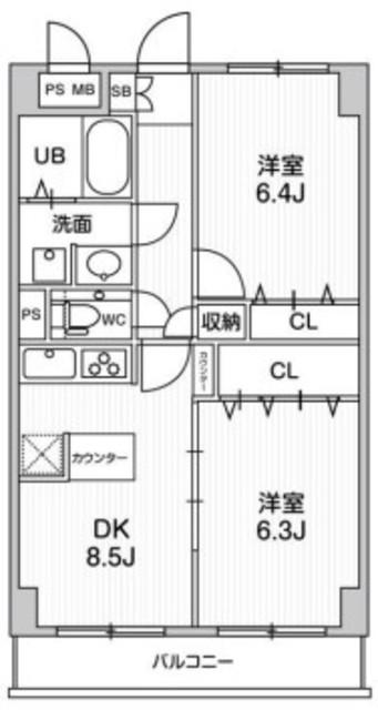第六鳥塚ビル(2DK/7階)の間取り写真