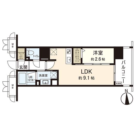 シーズンフラッツ仙台鉄砲町(1LDK/4階)の間取り写真