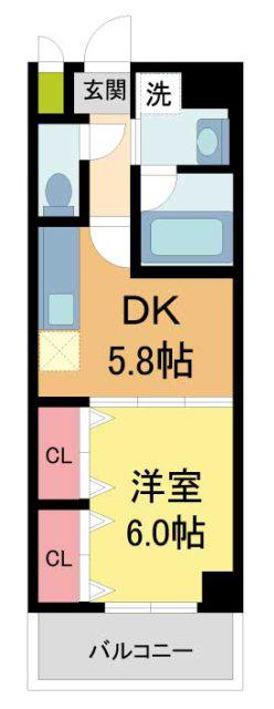 エスペランサ御影II(1DK/2階)の間取り写真