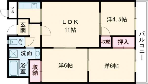 ハピネス39(3LDK/2階)の間取り写真