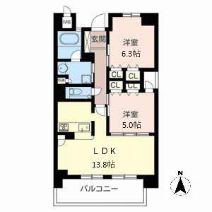 ヴィラ真法院町(2LDK/4階)の間取り写真