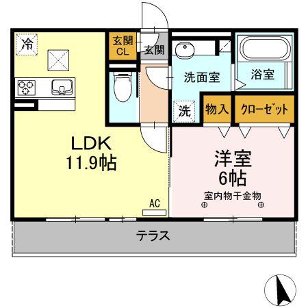 アンソレイエ自由ヶ丘(1LDK/1階)の間取り写真