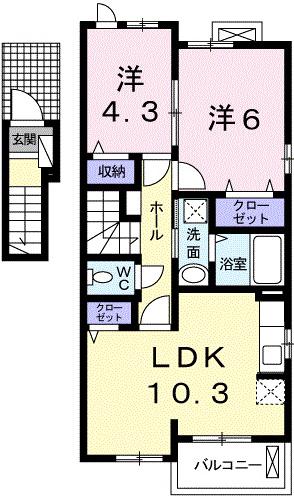 エストアロッジオ(2LDK/2階)の間取り写真
