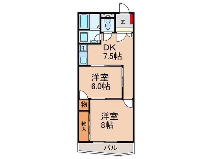 エスポワール中尾B棟(2DK/1階)の間取り写真
