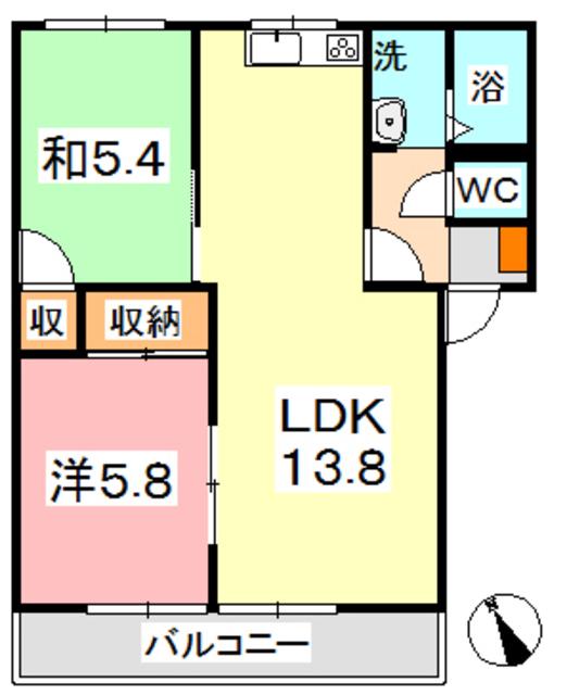 ロイヤルスクエア B(2LDK/1階)の間取り写真