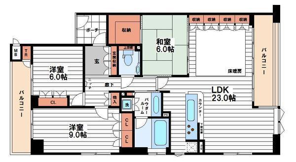 ヴァンデュールアッシュ南船場(3LDK/10階)の間取り写真