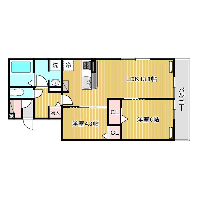 タカゼン文の里(2LDK/3階)の間取り写真