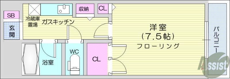 ベルメゾンMIYAZAKI(1K/5階)の間取り写真