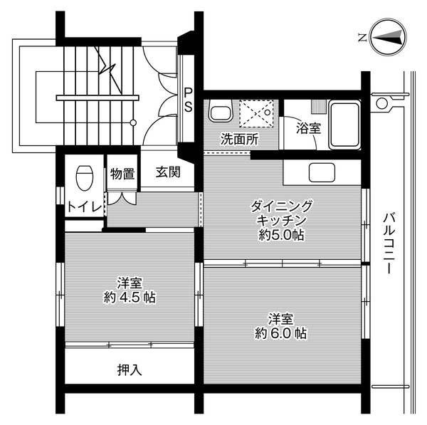 ビレッジハウス烏山1号棟(2DK/1階)の間取り写真