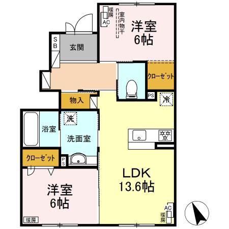 エテルナ II(2LDK/1階)の間取り写真