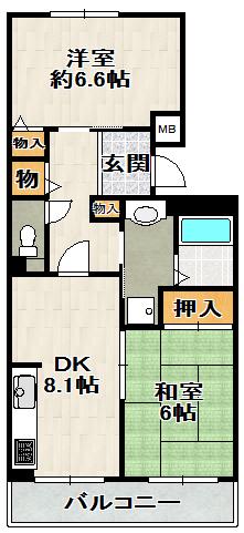 フレール宝塚御殿山(2DK/1階)の間取り写真