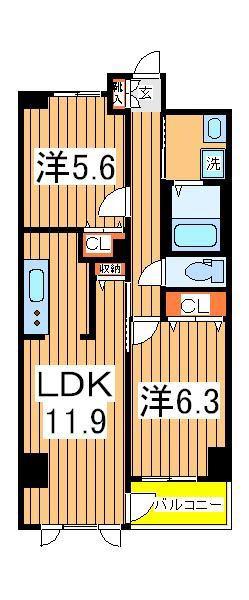グリーンヒルズ(2LDK/6階)の間取り写真