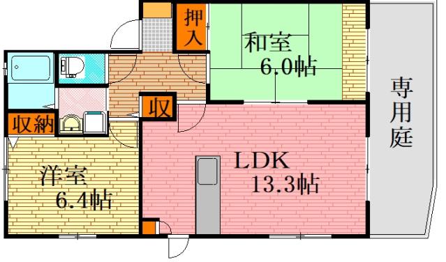 グリーンフィールドA棟(2LDK/1階)の間取り写真
