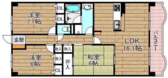 アルバ高槻(3LDK/1階)の間取り写真