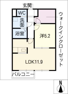 ラ・テラ滝川(1LDK/1階)の間取り写真