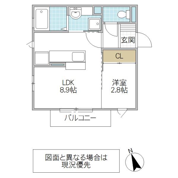 ロンオール元白銀(1LDK/2階)の間取り写真