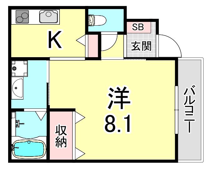 M&MS アサギリ(1K/1階)の間取り写真