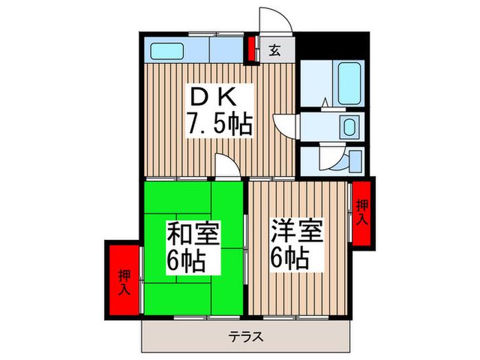 矢作マンション(2DK/1階)の間取り写真