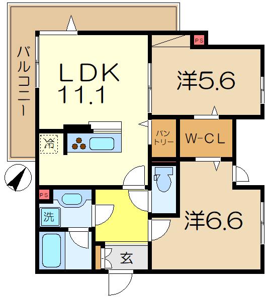 ホープハイツ(2LDK/2階)の間取り写真