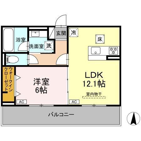 COLLAB 北宿(1LDK/2階)の間取り写真