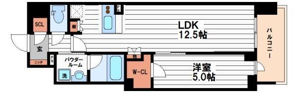 スプランディッド本町グラン(1LDK/2階)の間取り写真