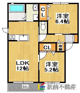 STRAWBERRY FIELDS叶夢(2LDK/2階)の間取り写真