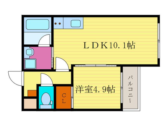 リアン桂イースト(1LDK/2階)の間取り写真