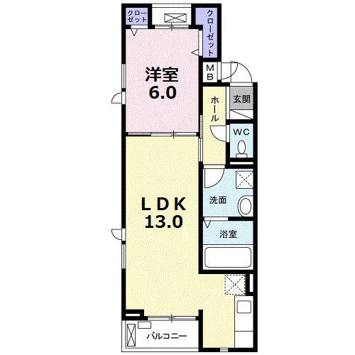 バンブーイン新富士(1LDK/3階)の間取り写真