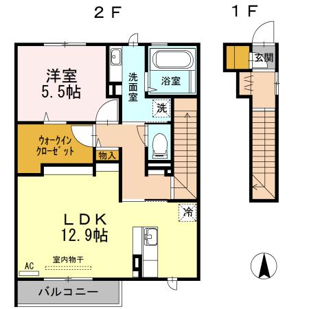 アルジェント・ステラB棟(1LDK/2階)の間取り写真
