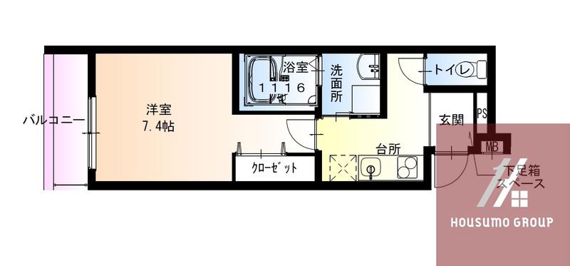 フジパレス山之内サウス(1K/2階)の間取り写真