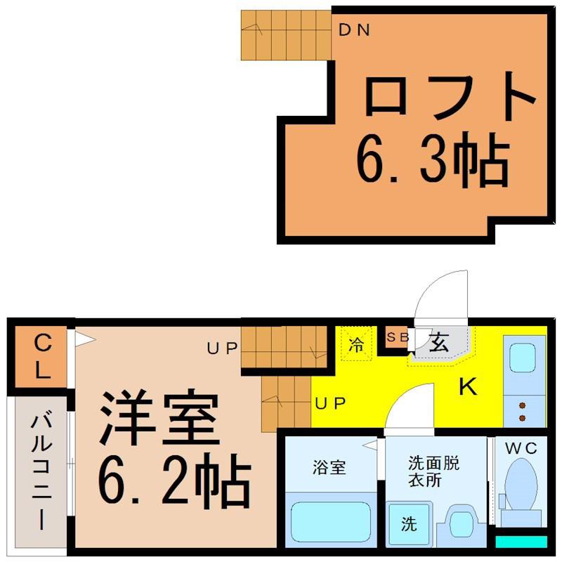 ポンテ志賀本通(1K/2階)の間取り写真