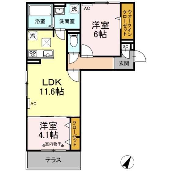 DAIWAHOUSEセキュリティD-ROOMKOTOBUKI(2LDK/1階)の間取り写真