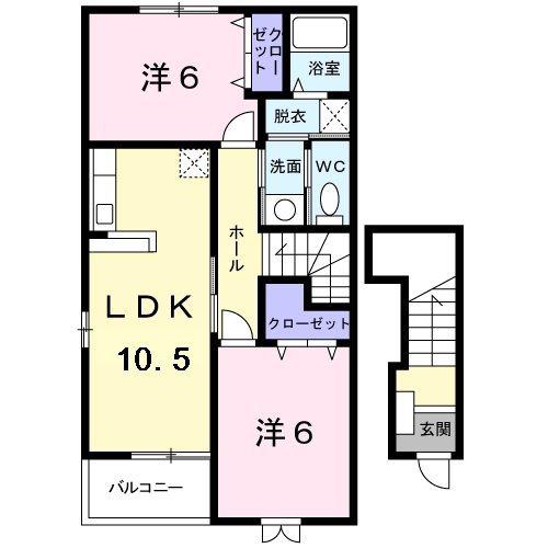 クレール沖ノ原B(2LDK/2階)の間取り写真