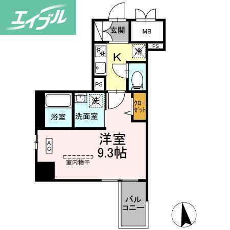 グランディオ医大前(1K/3階)の間取り写真