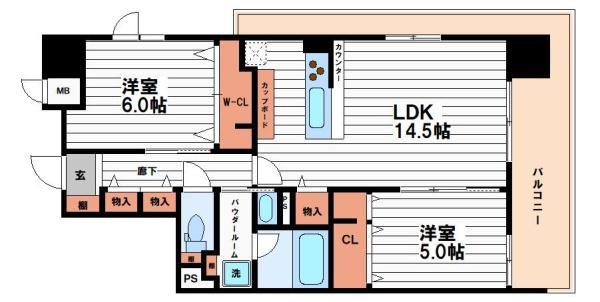 ラ フェリーチェ 難波(2LDK/7階)の間取り写真