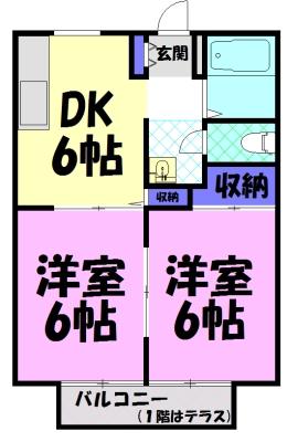横塚ハイツB(2DK/1階)の間取り写真