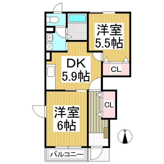 グランプレーヌ新子田 A(2DK/1階)の間取り写真