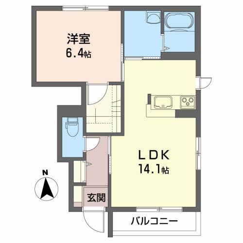 ミューローズ長橋A(1LDK/1階)の間取り写真