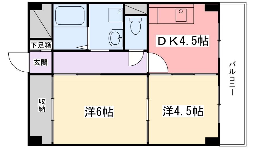 飾磨中村コーポ(2DK/2階)の間取り写真